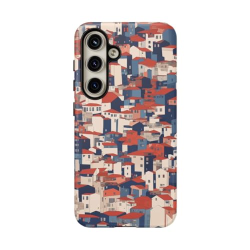 Coque rigide mate Samsung Galaxy S24 avec motif architecture urbaine et toits rouges