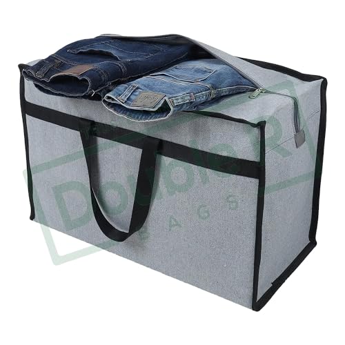 Image of Shibui Heavy Duty Extra Large Storage Bag, Moving Bag Tote, Blanket Clothes Organizer, Comforter, Bedroom closet, Room Essentials (Grey Canvas) (Pack of 2, Black)