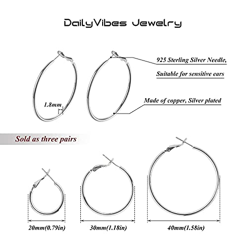 Image of DAILY VIBES Simple Big Thin Hoop Earrings for Women Trendy, 3 Pairs | 925 Sterling Silver Post Large Hoops, 14K Gold or Silver Plated Loop, Hypoallergenic Hoop Earrings Set