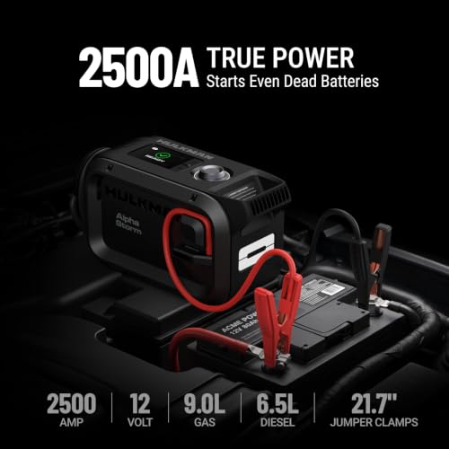 Image of HULKMAN Alpha Storm, 2500A 4-in-1 Smart Jump Starter with Air Compressor,12V Jump Box for Car Battery Portable (9.0L Gas /6.5L Diesel),120PSI Tire Inflator, IPS Display, for Pickup Trucks,SUVs & RVs