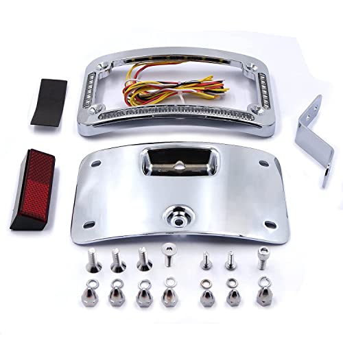 Httmt- Motorcycle Chrome Dual Led Laydown Curved License Plate Bracket Tag Holder W/Mount Kit Compatible With 2005-2017 Softail Springer Classic Flstsc/ 2005-2017 Softail Deluxe Flstn [P/N: Mt388A-Cd] #TOP24