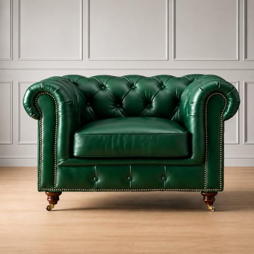 Image of Modern Classic Design Leatherette Luxury Chester Sofa Set with Button Tufted, Sofa for Living Room Home, Office, Bar, Hotel, Restaurant and Lobby Furniture Living Room Set (Green, 1 Seater Sofa)