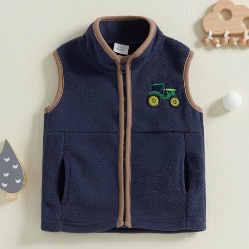 MBMSHEGH Kids Baby Boys Winter Vest Coat Sleeveless Stand Collar Zip Up Tractor Embroidery Fleece Vest Jacket with Pockets2