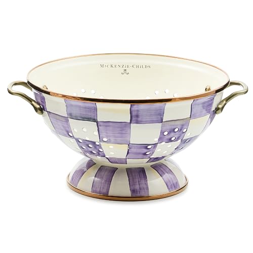 Image of MACKENZIE-CHILDS Enamel Colander, Large, Purple-and-White Violet Check