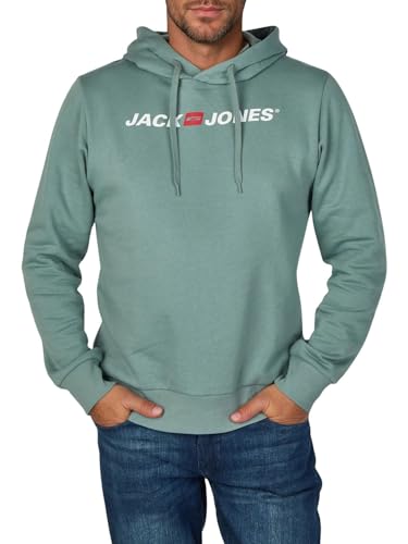 JACK & JONES Hoodie Herren mit Druck JJMORTY Regular Fit Kapuzenpullover Pullover Sweatshirt, Größe:M, Farbe:Trooper (12303641)