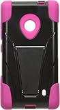 Eagle Cell PHNK521YSTHPKBK HypeKick Hybrid Protective Gummy TPU Case with Kickstand for Nokia Lumia 521 - Retail Packaging - Hot Pink/Black