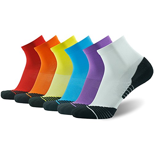 HUSO 6 Pairs Hiking Socks for Men and Women, Multicolor Quarter Athletic Cycling Socks, Breathable Mesh Ventilation for Heat Dissipation, Quick-Dry Sports Gear