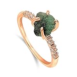 Real Raw Emerald Dainty Ring Rose Gold May Birthstone gift for sister daughter niece Christmas birthday Uniquelan Jewelry (emerald, 6)
