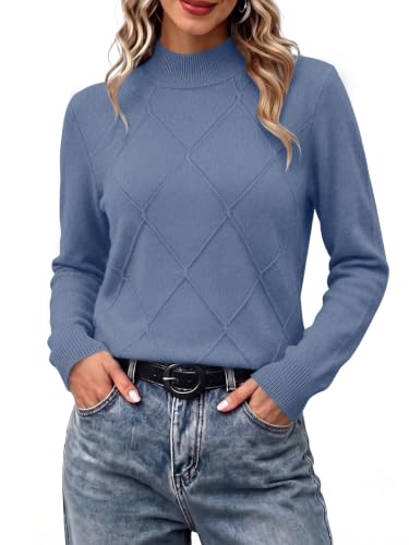 WIHOLL Womens Sweaters Tops Long Sleeve Winter Clothing Fall Clothes Blue L - image 2
