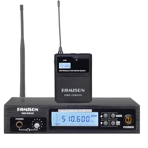 KOMISON Mono Wireless in Ear Monitor System, IEM System, UHF Professional Transmitter and Beltpack Receiver with Earphone,for Guitar,DJ,Studio,Live Performance 164Ft