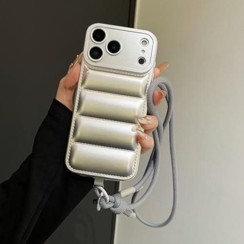 Coque iPhone 16e antichoc silicone avec cordon tour de cou argent