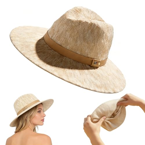 Packable Knit Fedora Hat for Women Lightweight Breathable Summer Beach Hat with Sun Protection Crushable Travel-Friendly Design One Size (1 PCS)