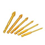 Wohren 7Pcs 1/4 Zoll Sechskantschaft Titanium-Beschichtung Keramik-Fliese Glasbohrer Spear Point Kopf Power Tools Zubehör 3/4/5/6/8/10/12 m Werkzeug