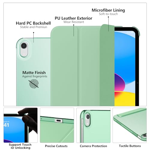 Image of MoKo for iPad (A16) 11th Generation Case 11 Inch 2025, iPad 10th Generation Case 10.9 Inch 2022, Slim Stand Hard PC Translucent Back Shell Smart Cover, Support Touch ID, Auto Wake /Sleep, Green