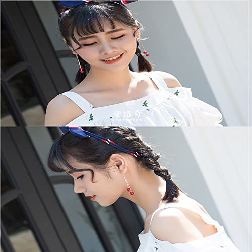 S925 Silver Artificial Pearl Threader Dangle Drop Earrings Threader Tassel Dangling Charm Earrings Fashion Jewelry Gifts For Women Girls (Red) #TOP2