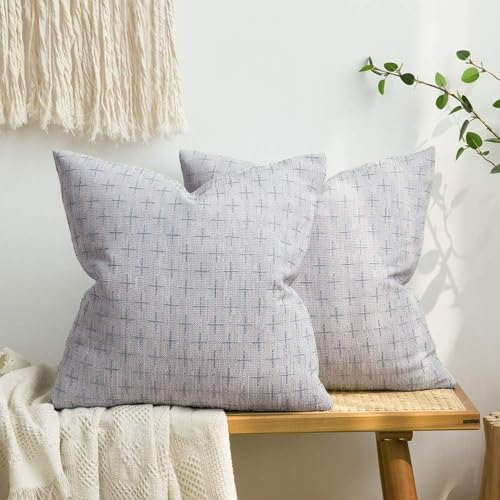Coines para sofá azul de 50x50 cm estilo lino rústico 2