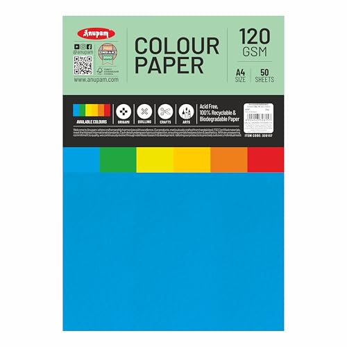 Image of Anupam 25 Sheets Colored Craft Paper A4 Size 120 GSM Blue Color Card Stock Paper for DIY Cards Making, Greeting Cards, Paper Crafting, Wedding Invitations, Thank You Cards, Scrapbooking and Printing