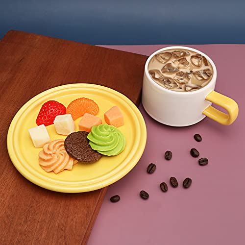 Veisky Contrasting Color Ceramic Coffee Cup Nordic Simple Afternoon Tea Cup Korean Coffee Cup And Saucer,8.4 Oz/250 Ml Ceramic Mug Set (White And Yellow) #TOP3