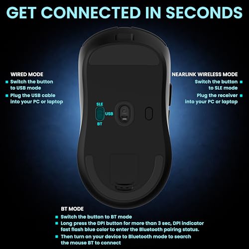 Image of Ant Esports Diamondback 55 Smartchoice Wireless Gaming Mouse, Tri-Mode 2.4GHz Bluetooth Wired, PixArt PAW3311 Sensor, 24000 DPI, 1000Hz Polling Rate, 54g Superlight, 300mAh Battery, PC Xbox Mac PS