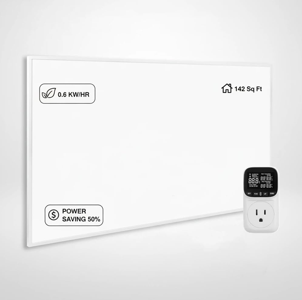 600W Indoor Infrared Space Heater - NEW Energy Efficient wall Electric Heating - for 140 Sq Ft Room Odorless Silent Design -Space Heater with Thermostat Overheat Protection