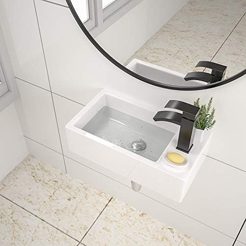Couoko 18" x10" Bathroom Vessel Sink Rectangle Floating White Ceramic Porcelain Art Basin With Faucet Hole for Cloakroom Lavatory Toilet