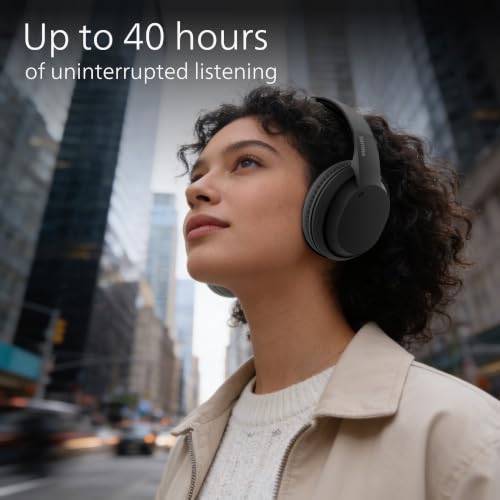 Image of PHILIPS TAH4050 Wireless Bluetooth Headphones with Mic, 40mm Dynamic Drivers, Bluetooth 6.0, Up to 30H Playtime, Dual Device Pairing, USB-C Fast Charging, AUX Support, Over-Ear Headset, Black