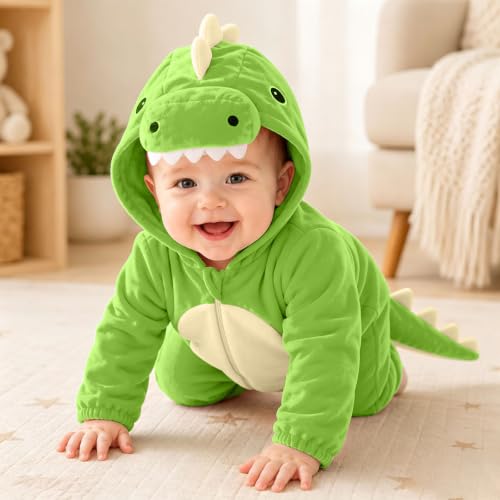 Babys Cartoon Dinosaur Costume Fleece Zip Up Long Sleeve Hooded Romper Cute - image 6