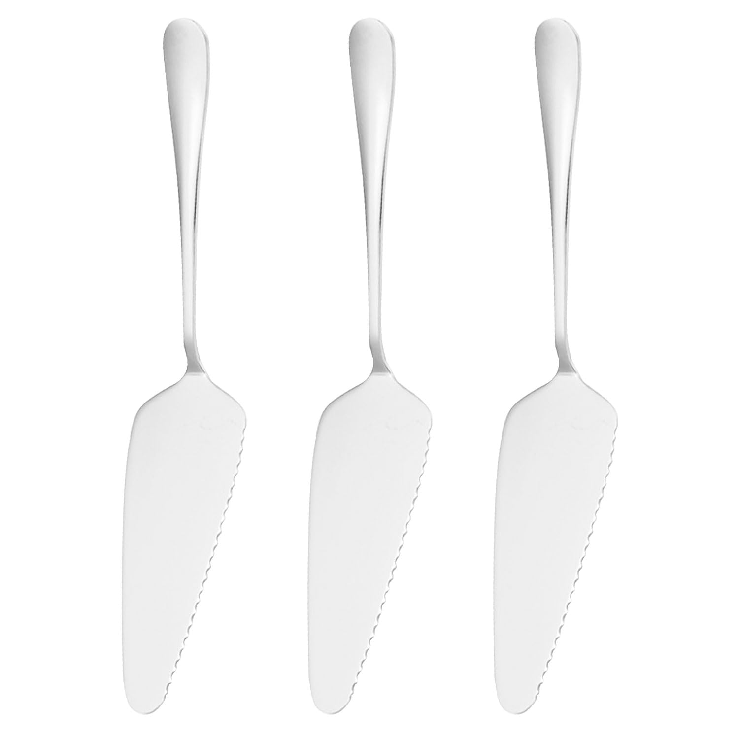 Silver Cake Server with Serrated, 9-inch Stainless Steel Pie Server Spatula, Pizza Server Set of 3, Dishwasher Safe
