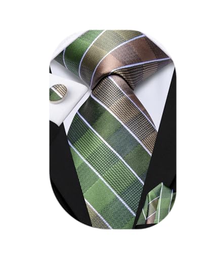 Image of Dubulle Mens Paisley Floral Silk Tie for Men Striped Necktie and Pocket Square Cufflinks Set Wedding Business