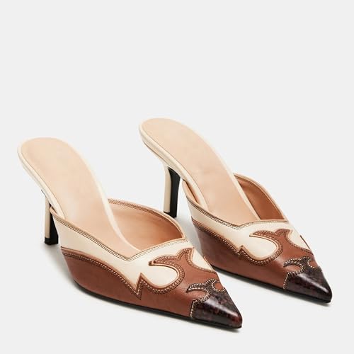 Pointed Toe Mules for Women Suede Slip On Kitten Heels Pumps with Stitching Flame Design Backless Wedding Dress Daily Pump Shoe for Party2