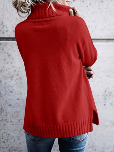 Image of FISACE Womens Oversized Turtleneck Pullover Sweater Cable Knit Sweater Tops