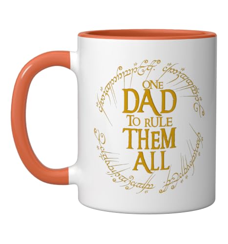 One Dad to Rule Them All Fun Dad graphic for Fathers Day Ceramic Mug, Orange/White, 11oz by One Dad to Rule Them All Funny Family Humor - Used condition - US$15.79
