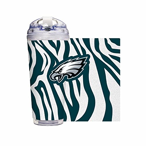 Image of Rico Industries NFL Football Glitter 24oz Acrylic Glitter Tumbler with Hinged Lid, Officially Licensed Double Wall Tumbler with Straw