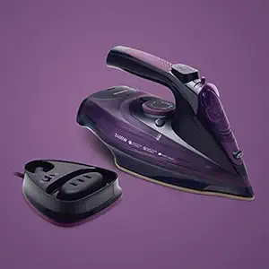 Olpad Cordless Steam Iron, 2400W, Water Tank, Cordless Steam Iron with Base Station, Ceramic Sole (Purple)