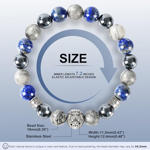 Pulsera para hombre con cabeza de león y piedras naturales miniatura 2