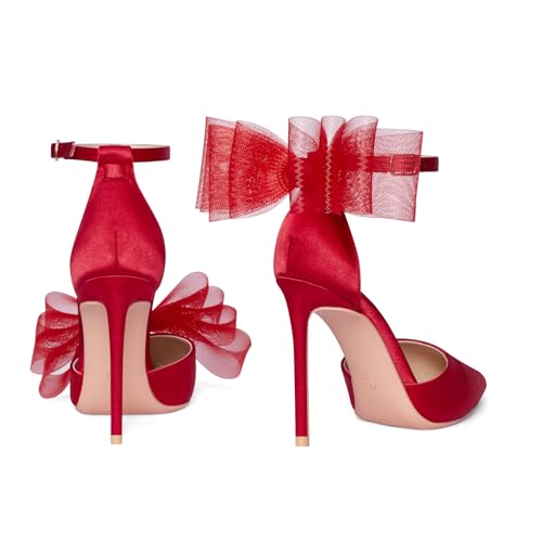 Elisabet Tang Women's Pumps Strappy Heels Stiletto Closed Toe Heels Bow Sandals Pointed Toe Ankle Strap D'Orsay Sexy Dress Wedding Party Pumps Shoes3