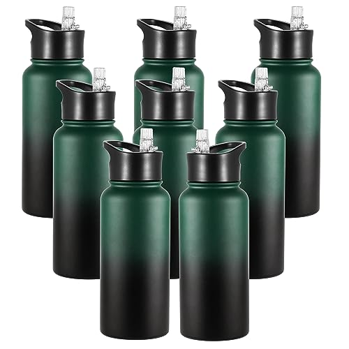 VEGOND 32 oz Insulated Water Bottle Bulk Stainless Steel Metal Water Bottles with Leak Proof Straw Lid & Spout Lid, Wide Mouth Double Walled Vacuum Travel Sports Bottle, 8 Pack
