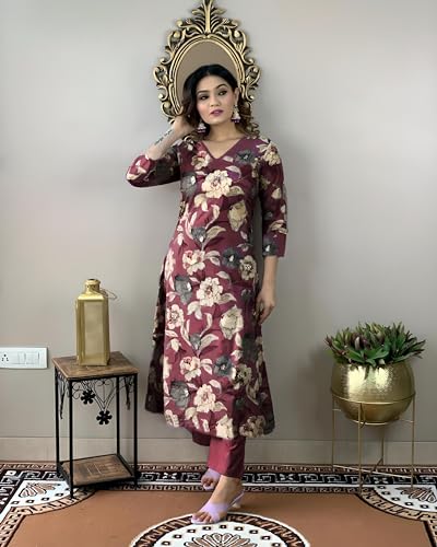 Image of ANNI Designer Womens Rayon Straight Fit Printed Kurta Pant Set