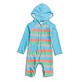 ADAVERANO Baby Jungen Sonnenanzüge UV50+ In einem Stück Reißverschluss vorne Badebeklideung MIT Kapuze.(Blaue Streifen,68-74Cm)