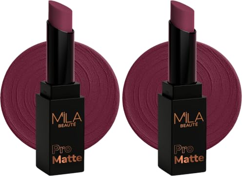 Image of Mila Beaute Pro Matte Lipstick | Highly Pigmented & Long lasting | Semi Matte Finish | Light Weight Lipstick | Single Swipe Application | Luxurious Lip Color | Shade - (Queen, 4.2g) (Pack of 2)