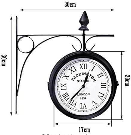 Dwustronny zegar ścienny na zewnątrz, wodoodporny zegar ogrodowy w stylu vintage z mechanizmem stojaka, antyczny wygląd wewnętrzny zegar wiszący, metaliczny design, do użytku na zewnątrz