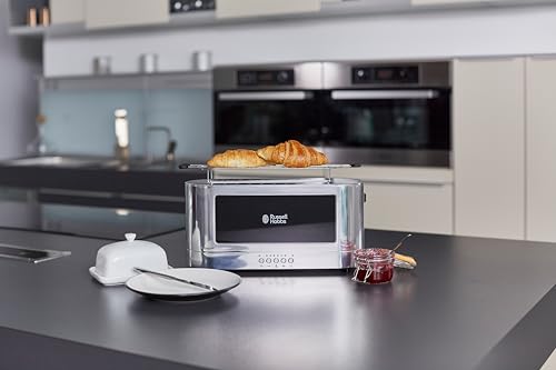 Russell Hobbs Tostadora Elegance - 1 Ranura Larga, Tostador para 2 Rebanadas, Bandeja Recogemigas, Calientapanecillos, Función Cancelar y Descongelar, Acero Inoxidable, Cristal, Plata - 23380-56 - imagen 2