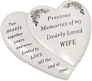 David Fischhoff Wife Double Heart Flower Graveside Memorial Ornament Verse Plaque, Waterproof and Weather Resistant for Indoor & Outdoor Use, 18 x 15 cm
