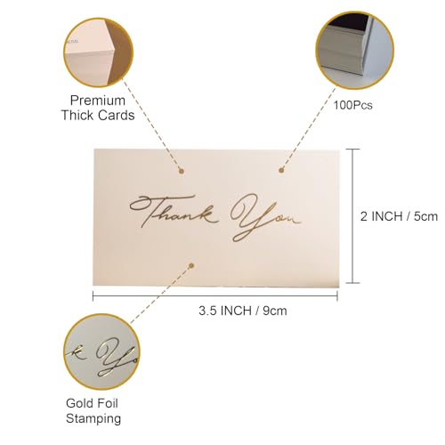 DuiaRiu Gold Mini Thank You Cards Small Business - 100 PK - Flat Card No Fold, 2 x 3.5 Inches Thank You for Your Order Cards Thank You for Your Support Cards for Wedding Professional (White) - Image 2
