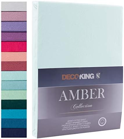 DecoKing Fitted Sheet UK Single Cotton Jersey Boxspring, Amber Collection, 80x200-90x200 cm Blue