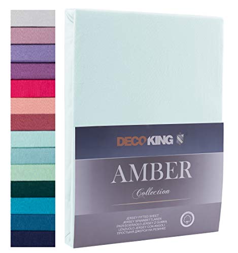 DecoKing Fitted Sheet Double 100% Combed Cotton Soft Jersey Bed Sheet 120x200-140x200 cm Light Blue Amber