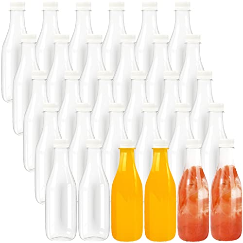 WUWEOT 30 Pack Plastic Juice Bottles, 10 Oz Clear Disposable Bulk Drink Bottles with White Tamper Evident Caps, Empty PET Beverage Containers for Juices, Milk, Water, Smoothies, Tea