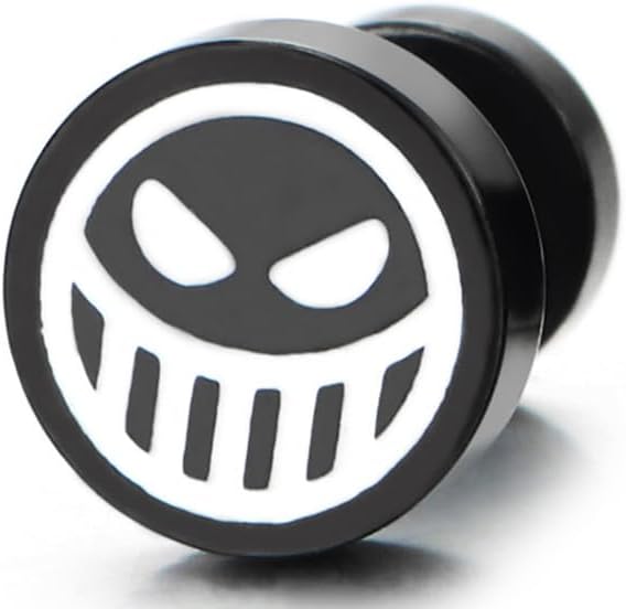 Mens Women Skull Graphic Stud Earrings with Enamel, Black Stainless Steel Cute Monster Alien, 2 pcs - Image 2