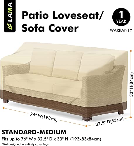 Patio Furniture Covers Waterproof, 100% Outdoor Waterproof Durable Patio Loveseat Cover, Patio Sofa Cover With Handle For Outdoor Patio Furnitures, Beige & Brown (420D Medium -76"W X 32.5"D X 33"H) #TOP3
