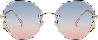 نظارة شمسية متدرجة بدون اطار للنساء من اميزينج اي جي بي، اطار معدني ذهبي مع عدسات زرقاء وزهرية، حماية من الاشعة فوق البنفسجية 400، ظلال انيقة للقيادة والسفر